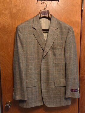 Samuelsohn Men's Classic Glen Plaid Suit Jacket Size 41 Regular Golds/Greens